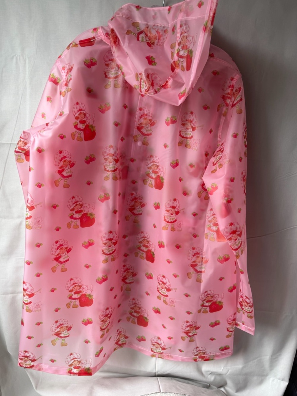 Pink Strawberry Short Cake Print Transparent Hooded Raincoat (i184) - Picture 12 of 13
